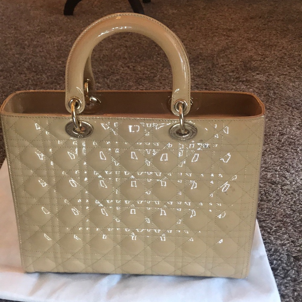 Large Lady Dior in apricot patent leather